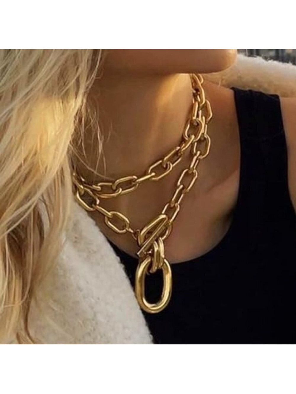 Gold Chain Link Toggle Necklace - Women Jewelry